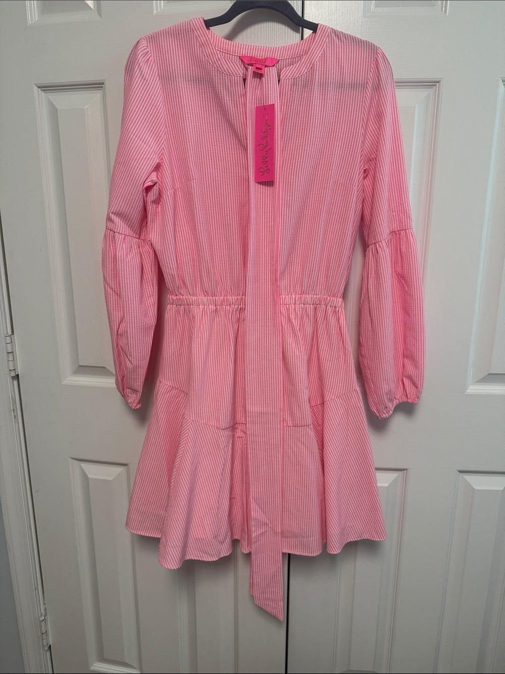 Lilly Pulitzer Carla Pink Striped Long Sleeve Tie-Waist Tunic Dress